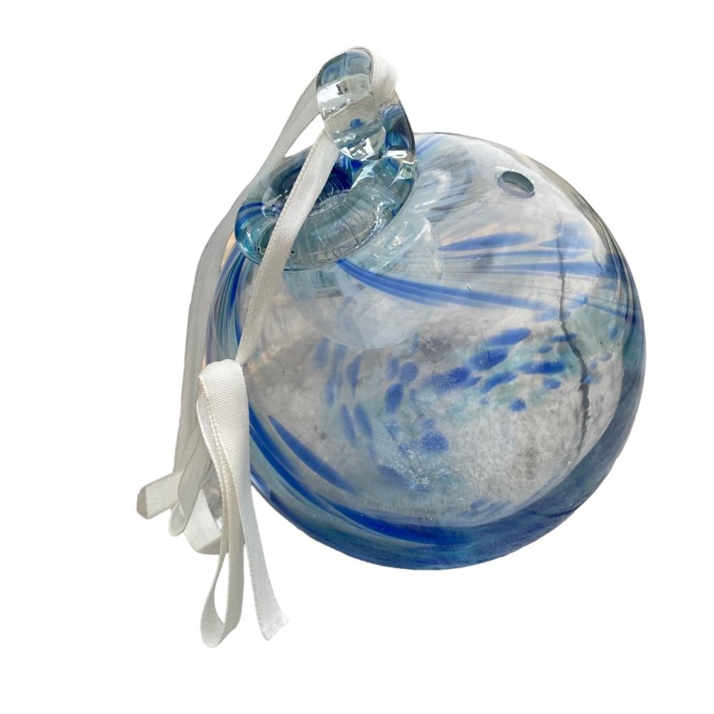Witch‎ ball fairy glass ornament dream catcher giant orb blue swirl art 6"